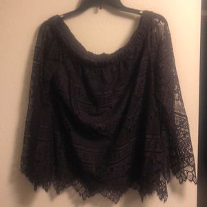 Deep purple off the shoulder top w/ lace sleeves